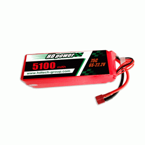 Batterie lipo HD POWER 5100mAh 75C 6S 22.2V